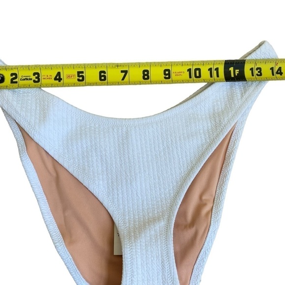 NWT J. Crew White Scrunchie Textured Curved Waist Cheeky Bikini Bottom Sz M - Picture 13 of 14